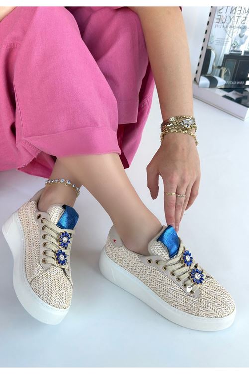 Iwer Bej Hasır Dokumalı Bağcıklı Spor Ayakkabı