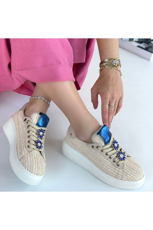 Iwer Bej Hasır Dokumalı Bağcıklı Spor Ayakkabı