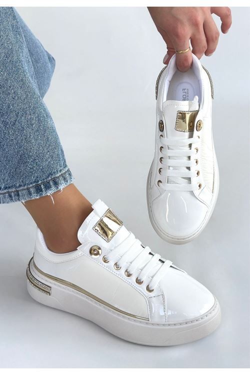 Hley Beyaz Rugan Paraşüt Detaylı Bağcıklı Spor Ayakkabı
