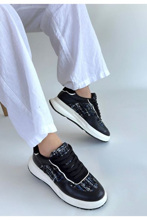 Hawer Siyah Cilt Bağcıklı Spor Ayakkabı