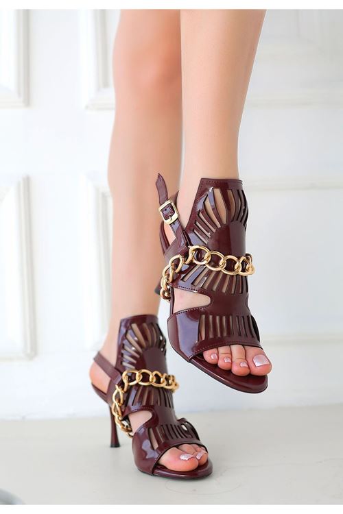 Lidya Bordo Rugan Topuklu Ayakkabı