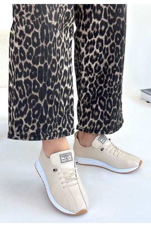 Fiert Bej Cilt Bağcıklı Spor Ayakkabı