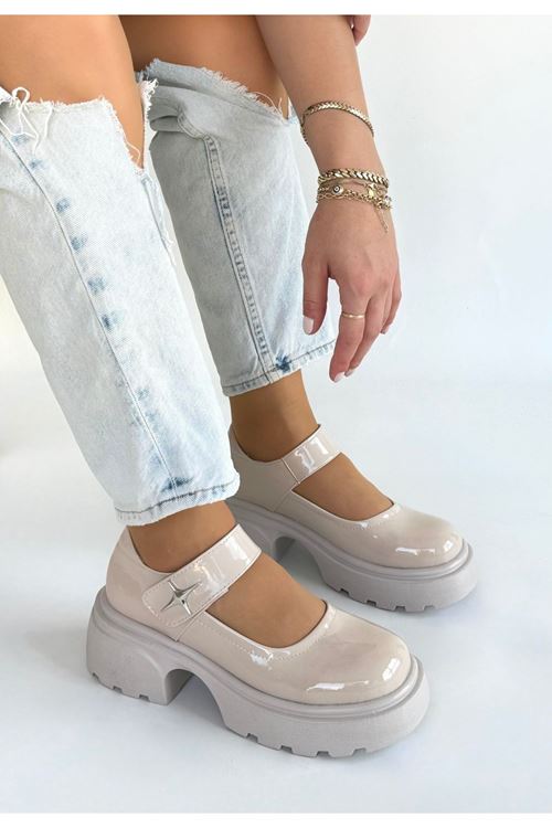 Siyat Bej Rugan Dolgu Topuk Oxford Ayakkabı