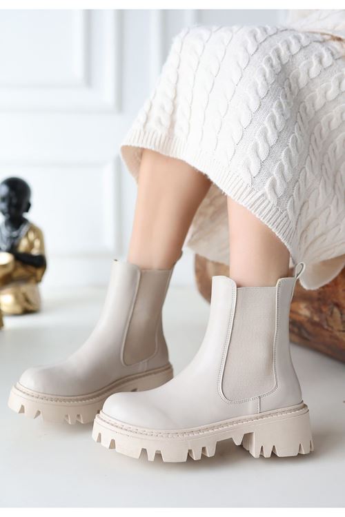 Ninle Bej Cilt Topuklu Bot