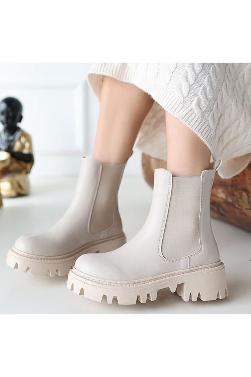 Ninle Bej Cilt Topuklu Bot