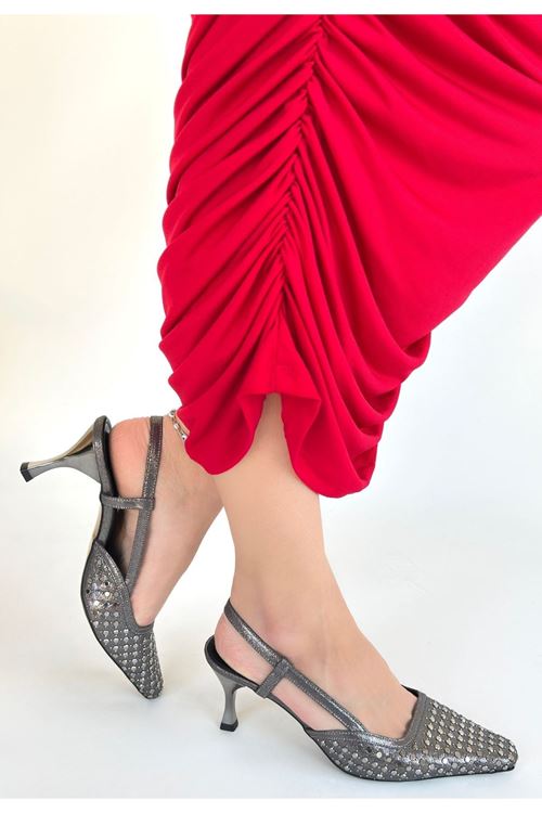 Sione Platin Cilt Topuklu Ayakkabı