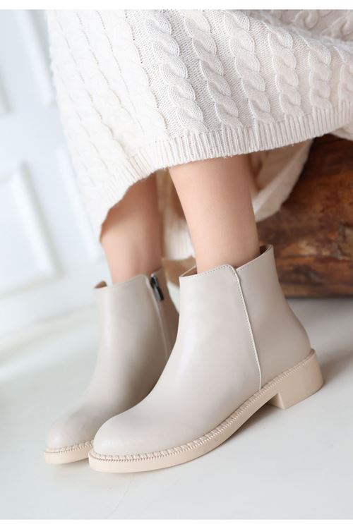 Moed Bej Cilt Topuklu Bot