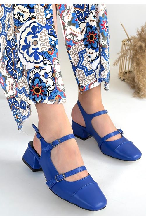 Doran Mavi Cilt Topuklu Ayakkabı