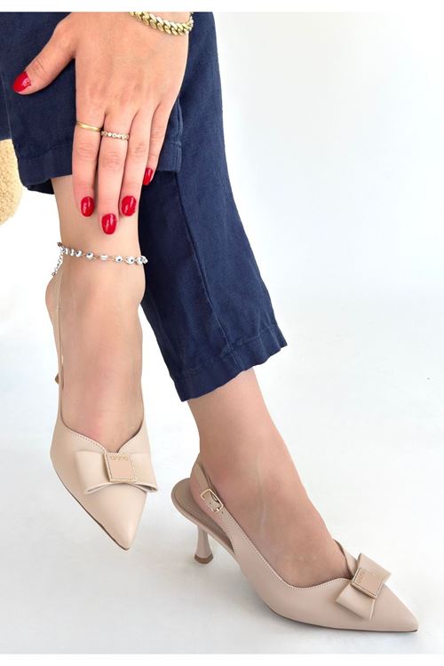 Leyya Bej Cilt Topuklu Ayakkabı