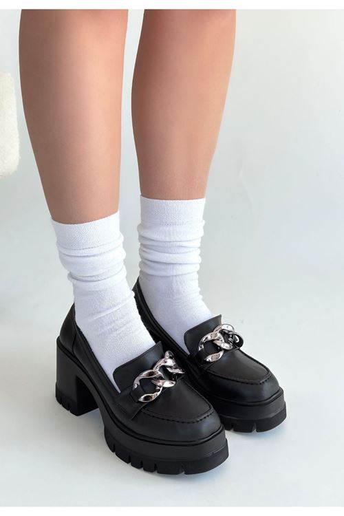 Winar Siyah Cilt Doldu Topuk Ayakkabı