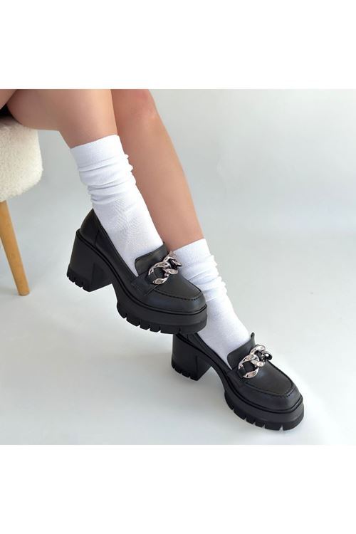 Winar Siyah Cilt Doldu Topuk Ayakkabı