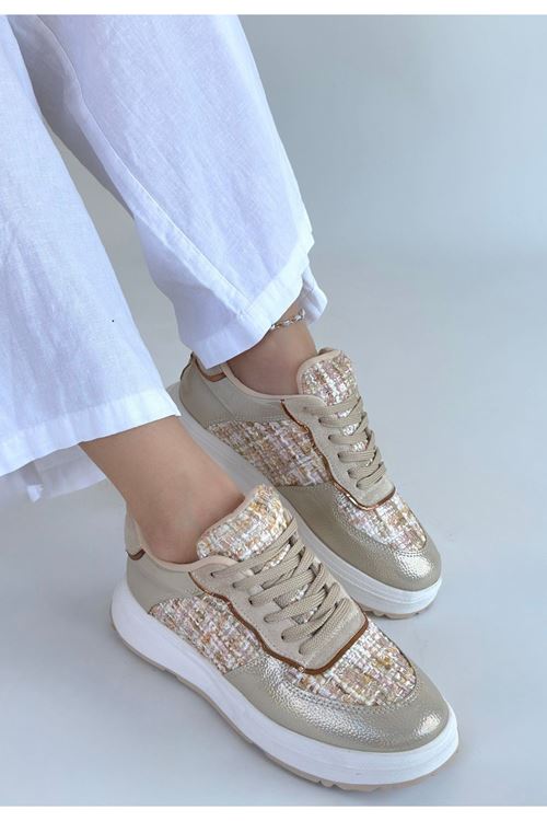 Hawer Bej Cilt Bağcıklı Spor Ayakkabı