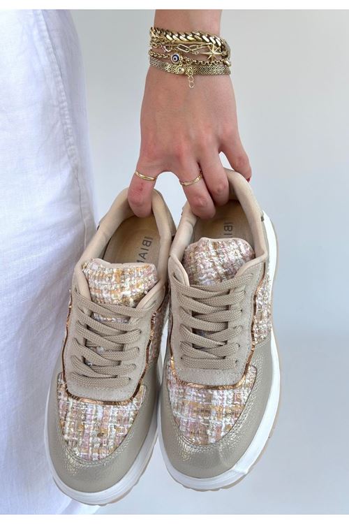 Hawer Bej Cilt Bağcıklı Spor Ayakkabı