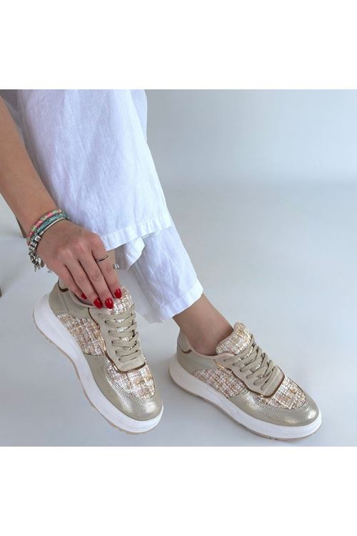 Hawer Bej Cilt Bağcıklı Spor Ayakkabı