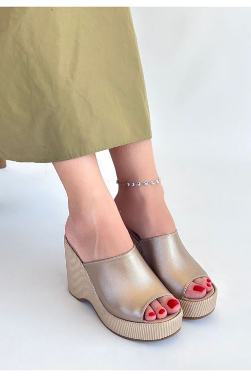 Tlay Bej Cilt Dolgu Topuk Terlik