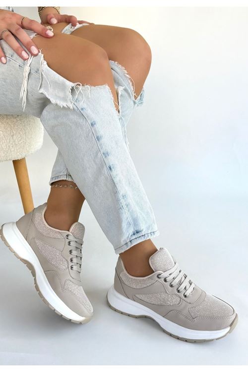 Slar Bej Cilt Bağcıklı Spor Ayakkabı