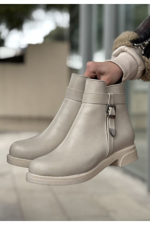 Wiota Bej Cilt Topuklu Bot