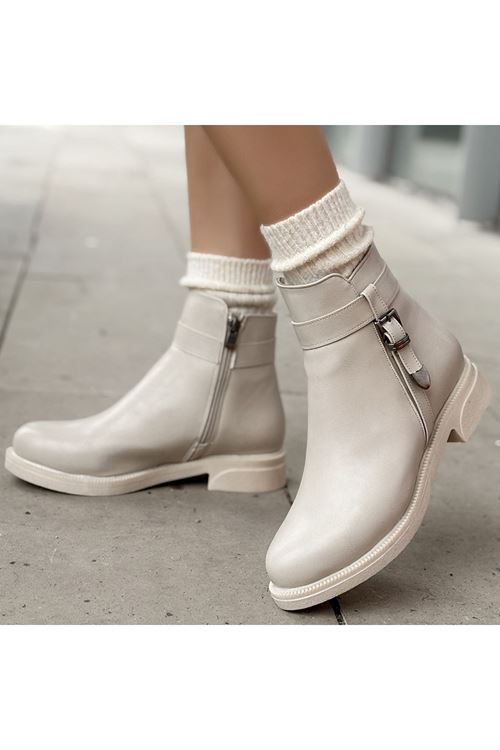 Wiota Bej Cilt Topuklu Bot