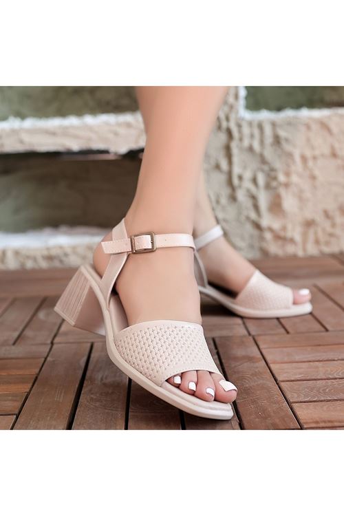 Laera Bej Cilt Topuklu Sandalet