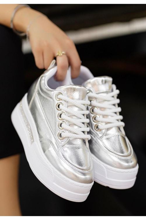 Lulu Gümüş Rugan Bağcıklı Spor Ayakkabı