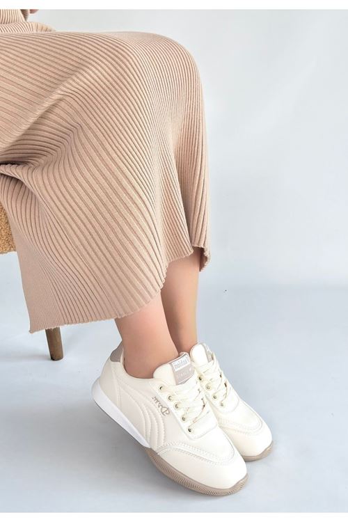 Tawen Bej Cilt Bağcıklı Spor Ayakkabı