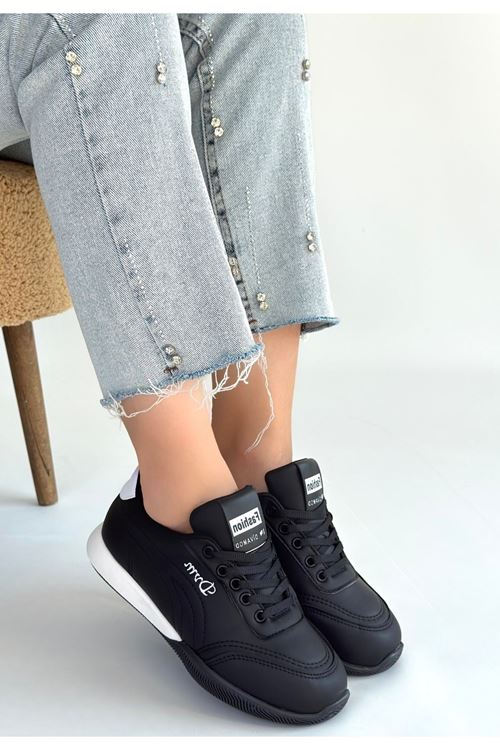 Tawen Siyah Cilt Bağcıklı Spor Ayakkabı