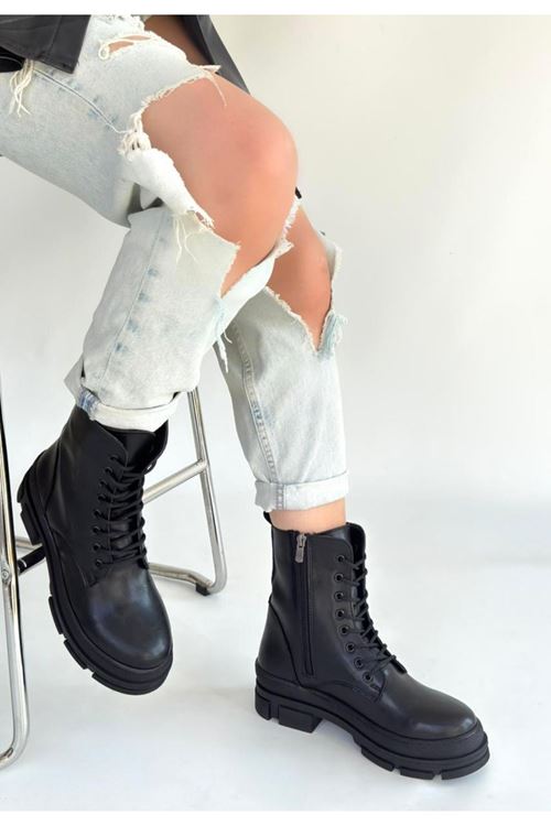 Allex Siyah Cilt Bağcıklı Bot