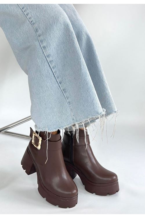 Pinma Kahverengi Cilt Topuklu Bot