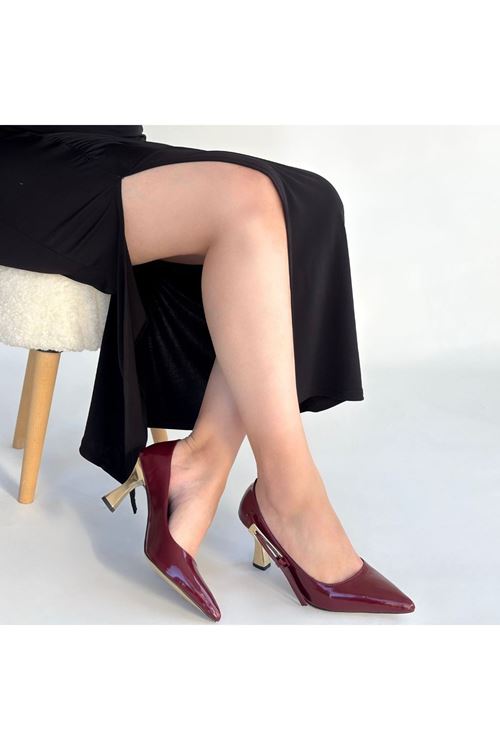 İnja Bordo Rugan Topuklu Ayakkabı