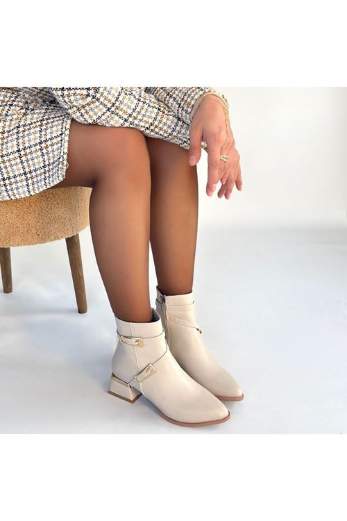 İnay Bej Cilt Topuklu Bot