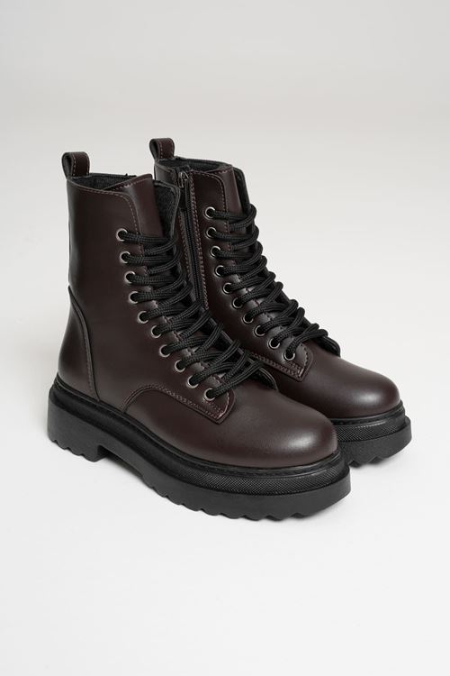 Karma Özel Tasarım Kışlık Acı Kahve Kalın Tabanlı Kadın Bot