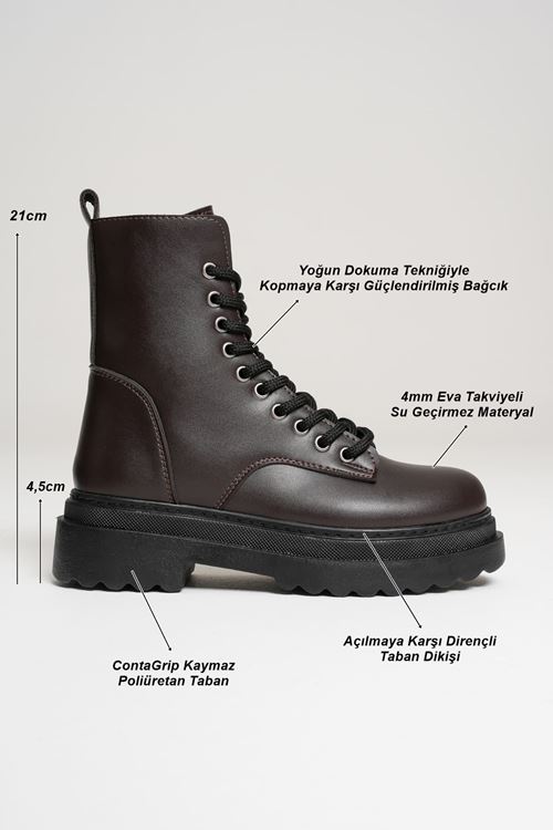 Karma Özel Tasarım Kışlık Acı Kahve Kalın Tabanlı Kadın Bot