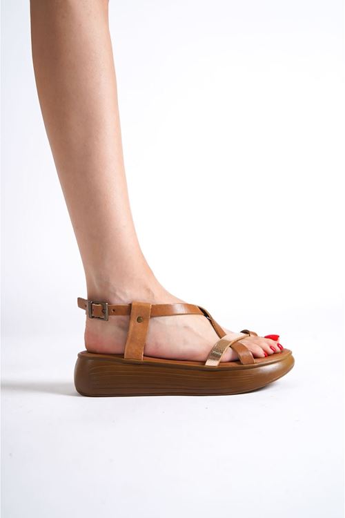 Legia Taba Altın Detaylı Hakiki Deri Sandalet