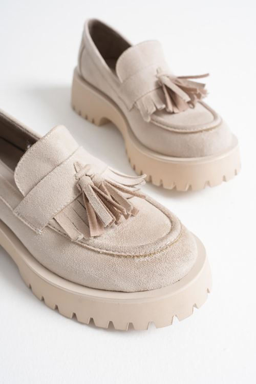 Kadın Günlük Bej Süet Loafer Ayakkabı SHTR10MS03D