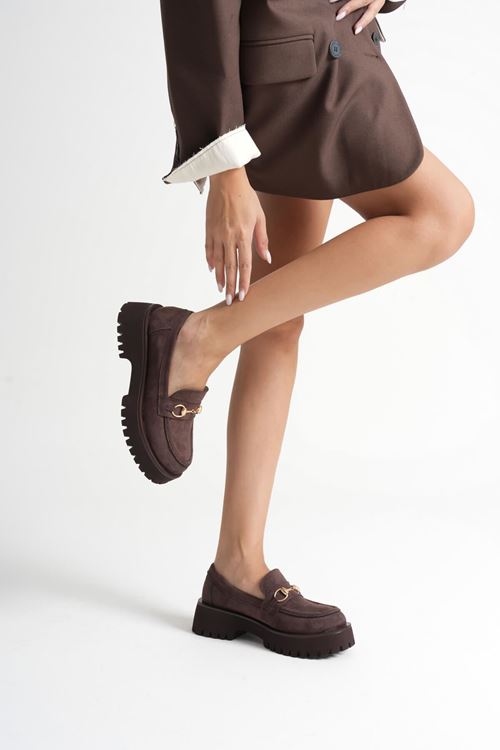 Toka Detaylı Acı Kahve Süet Günlük Loafer Ayakkabı SHTR10MS04E