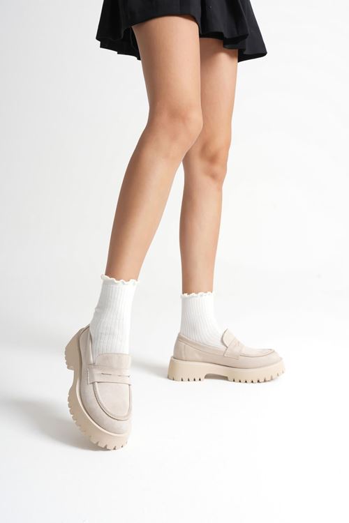 Kadın Günlük Bej Süet Loafer Ayakkabı SHTR10MS02D