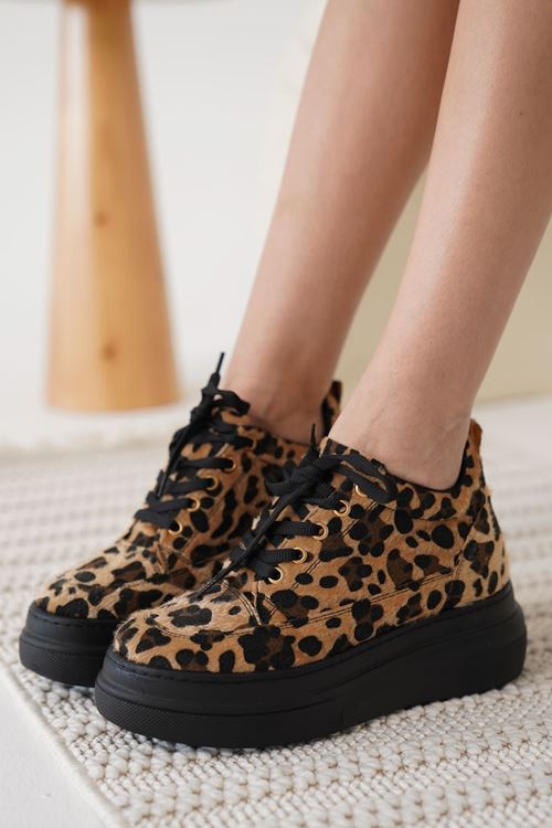 Lauren Kadın Gizli Topuk Siyah Taban Leopar Spor Ayakkabı