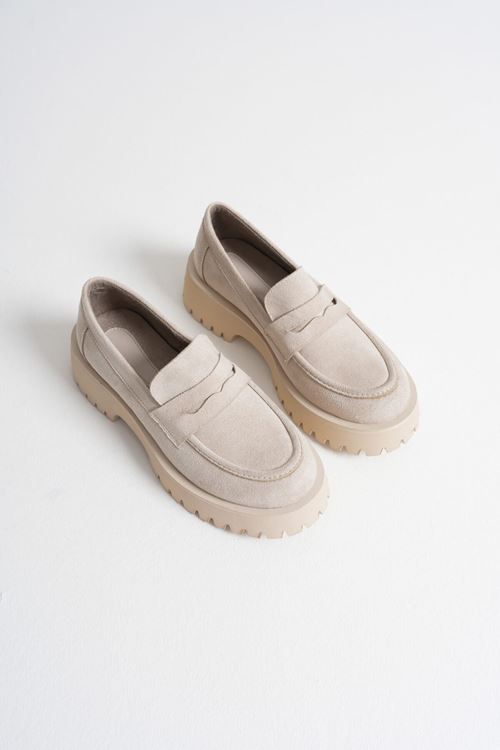 Kadın Günlük Bej Süet Loafer Ayakkabı SHTR10MS02D