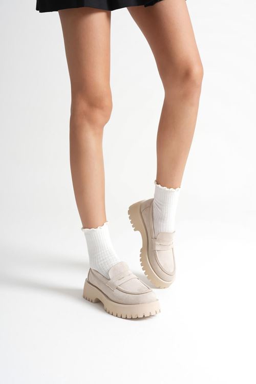 Kadın Günlük Bej Süet Loafer Ayakkabı SHTR10MS02D