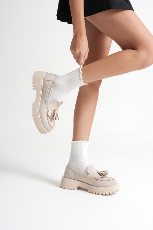 Kadın Günlük Bej Süet Loafer Ayakkabı SHTR10MS03D