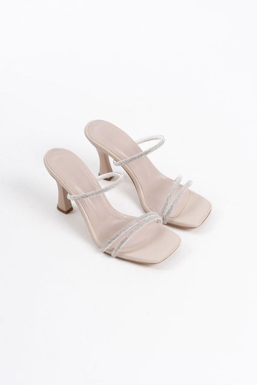Bej Taşlı İnce Bantlı Kadın Topuklu Terlik SHTR20MY01C