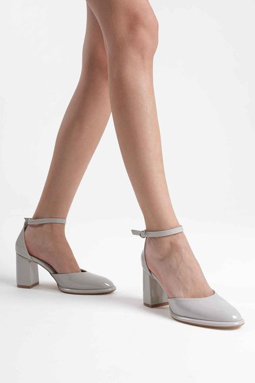 Gri Rugan Kadın Topuklu Ayakkabı SHTR18MS04D