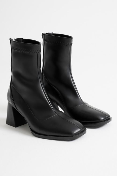 Arvena Siyah Kalın Topuklu Streç Bot