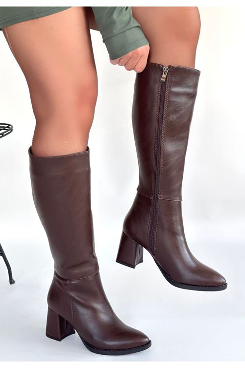 Morena Acı Kahve Cilt Topuklu Çizme