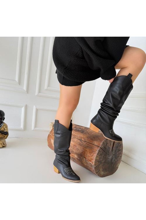 Cayla Siyah Cilt Topuklu Çizme