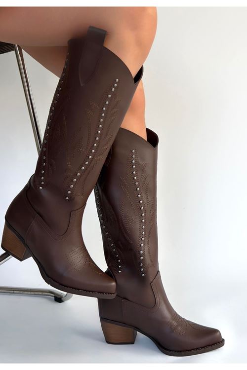 Meof Acı Kahve Cilt Topuklu Çizme