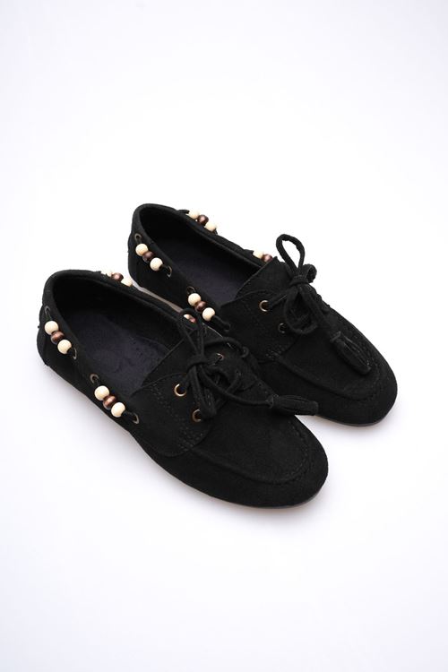 Kadın Siyah Boncuklu Günlük Süet Ayakkabı EATR27MS07A