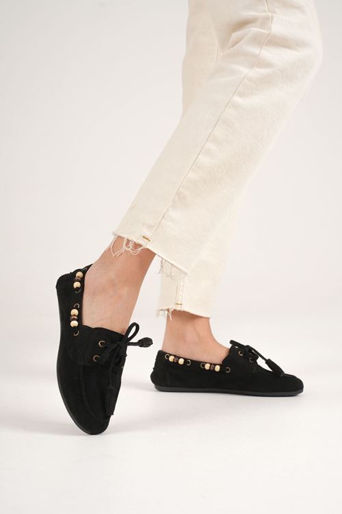Kadın Siyah Boncuklu Günlük Süet Ayakkabı EATR27MS07A