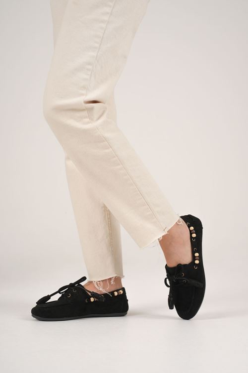 Kadın Siyah Boncuklu Günlük Süet Ayakkabı EATR27MS07A