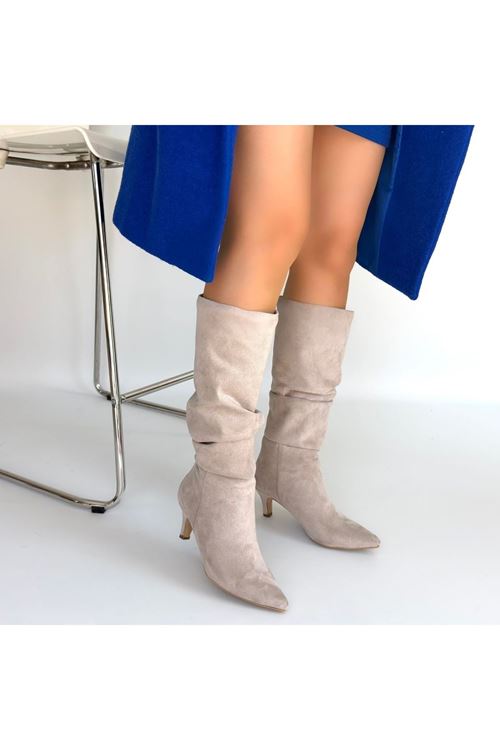 İwon Bej Süet Körüklü Çizme